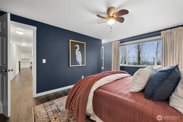 The primary suite with beautiful bay views