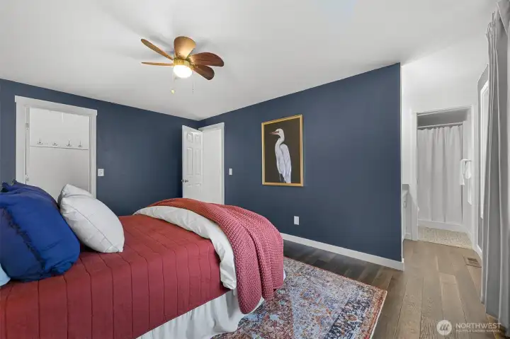 The primary suite with ensuite 3/4 bathroom and walk-in closet