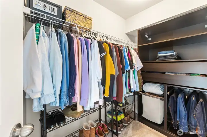 A generously sized walk-in closet.