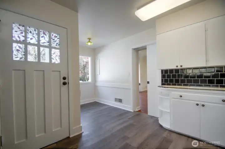 Kitchen with eating space and original pocket doors