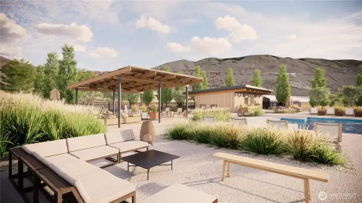 AI generated future pool / cabanas