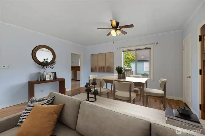 Living/Dining area virtually staged