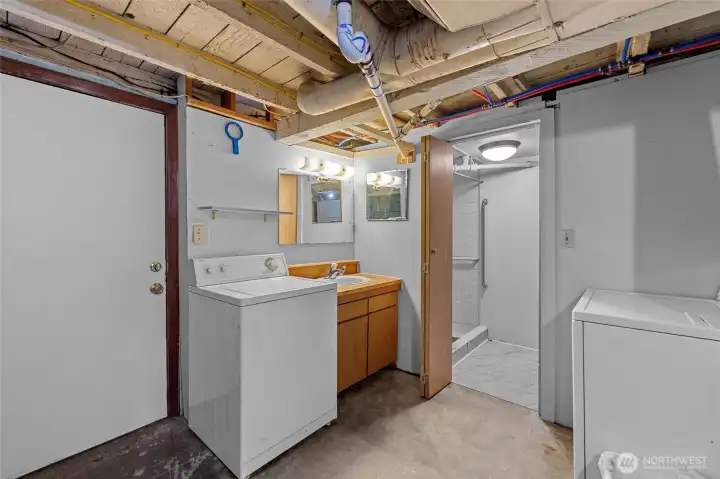 Lower level laundry and entry to 3/4 bath
