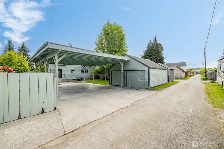 Alley entry to carport and garage