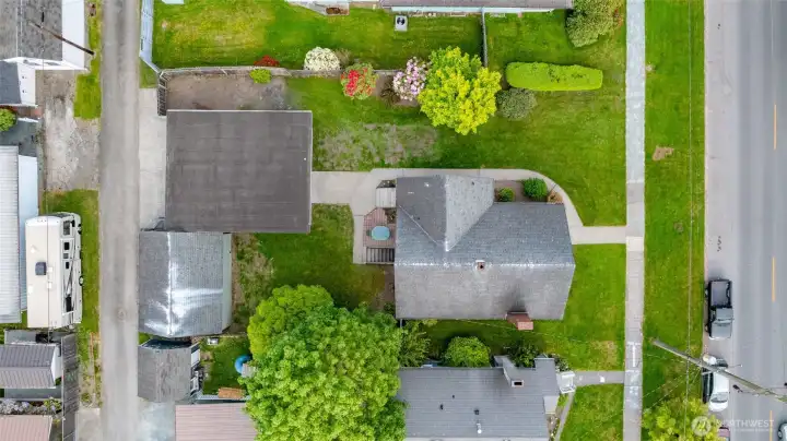 Aerial view of this large double lot!