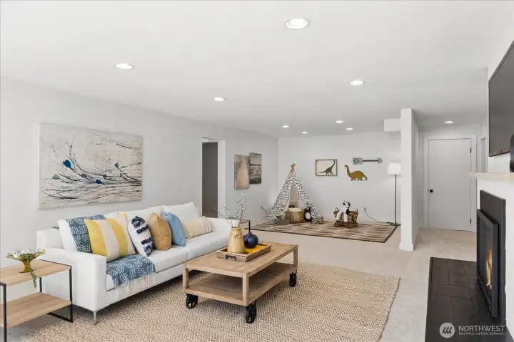 Spacious lower-level area with endless possibilities for work or play