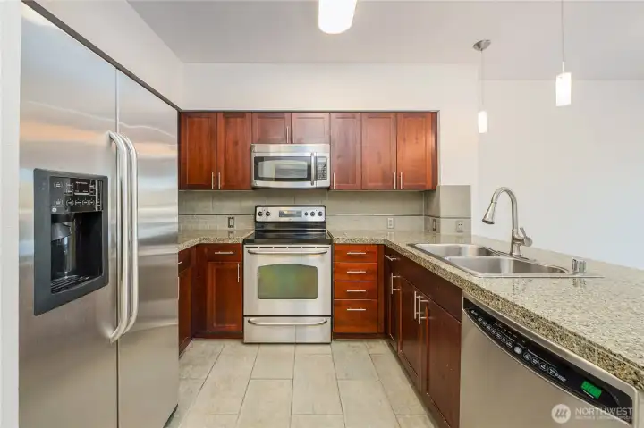 Updated kitchen with space for barstools