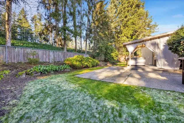 View of the back yard with Robinswood Park behind the fence. Property is fully fenced.