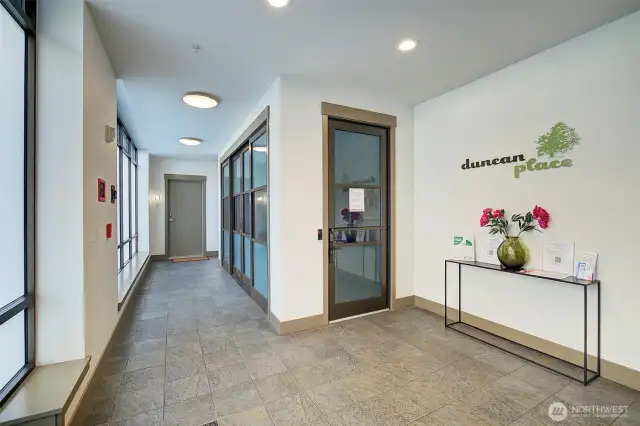 Building lobby area. Mail boxes are behind this picture