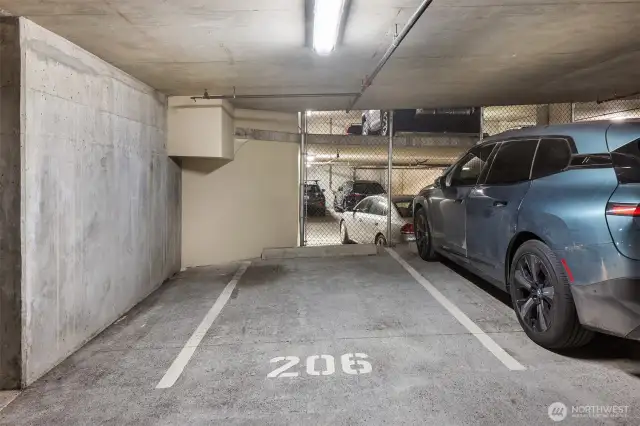 Nice end parking space with a little extra room to get around.  EV Charge can be put into the parking space.  Seller has already paid the share to allow charger to be installed.