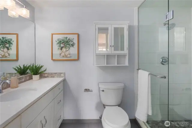 Primary 3/4 bath with an oversized shower.