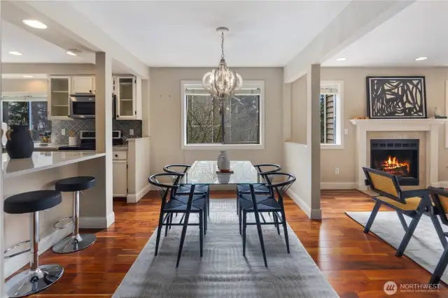 The dining room is open to both the kitchen and the living room for easy flow entertaining.