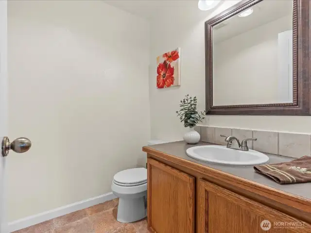 The half bathroom / guest bathroom located just off the family room.