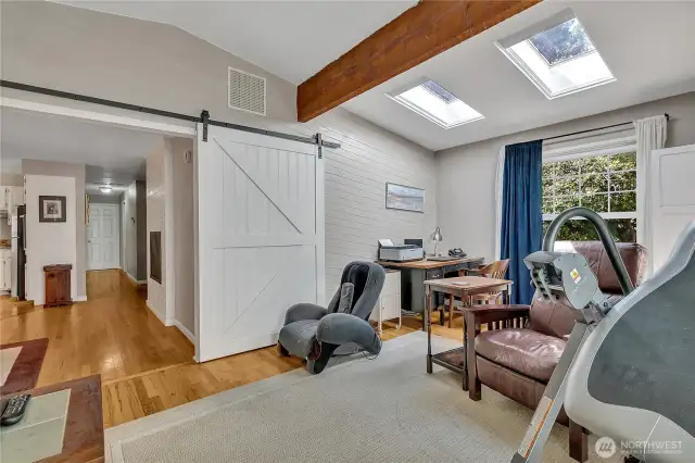 Check out the 2 skylights and fun barn door