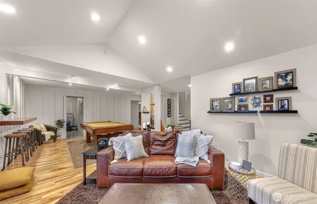 And the second indoor living space is more like a stylish lodge than a house. This room is just begging for you to enjoy it. The pool table & equipment will stay with the home as does the large TV that fits just perfectly over the fireplace.
