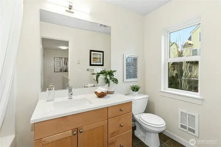 Guest Bath with new countertops and lighting!