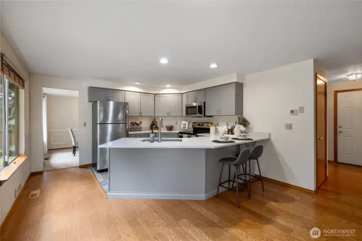 The kitchen is great for entertaining with the large breakfast bar.