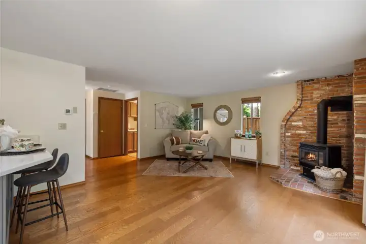 Enjoy sitting by the cozy gas fireplace in this large family room.