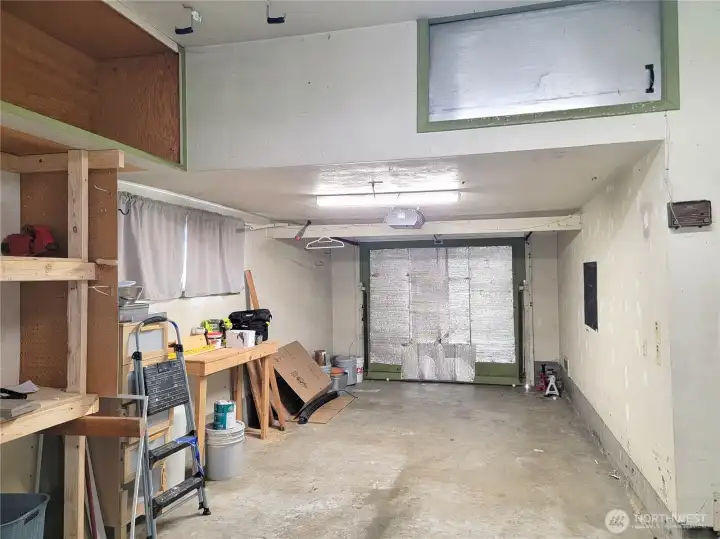 1-car garage with storage above.