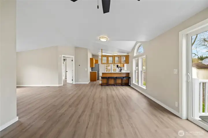 Looking toward the kitchen from the family room