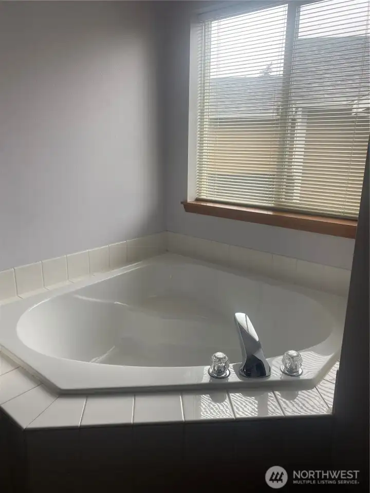 Primary bathroom soaking tub!
