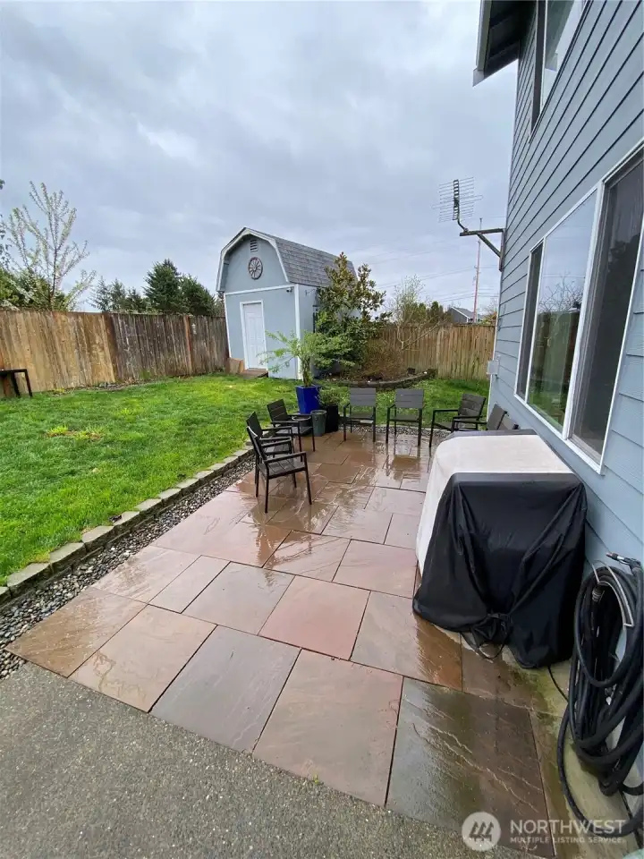 New 18x11 Indian Sandstone patio! Perfect for outdoor BBQ's and relaxing!