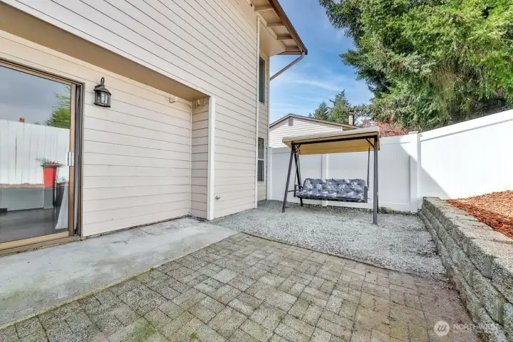 Fully fenced private backyard with low maintainance