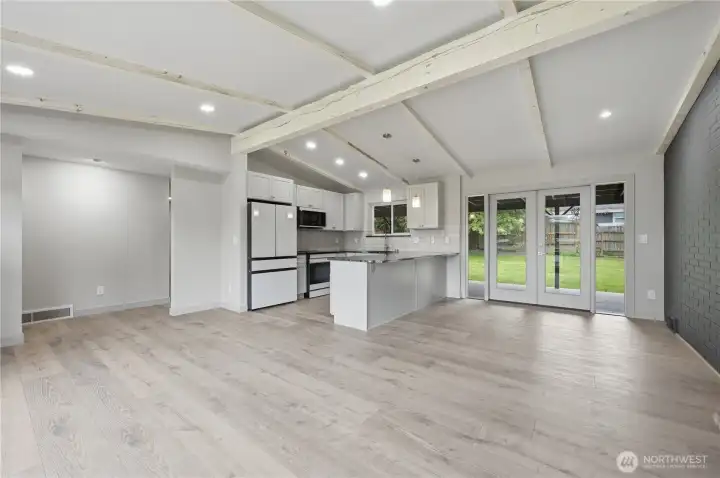 Living area and kitchen