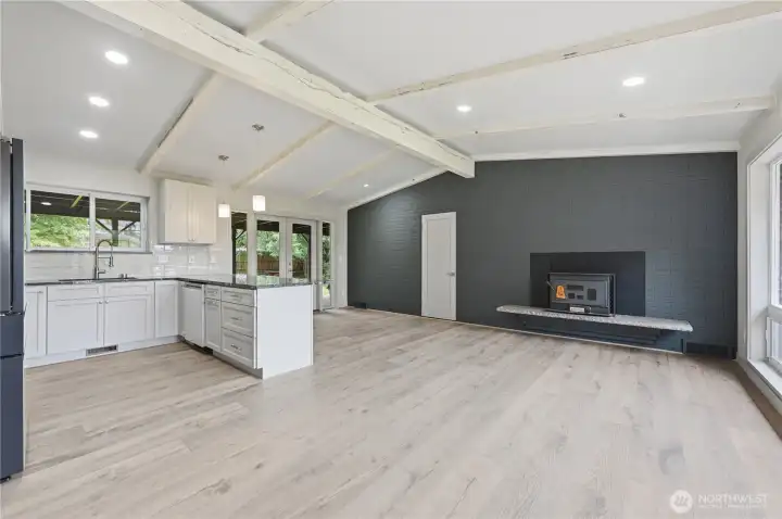 Living area and kitchen