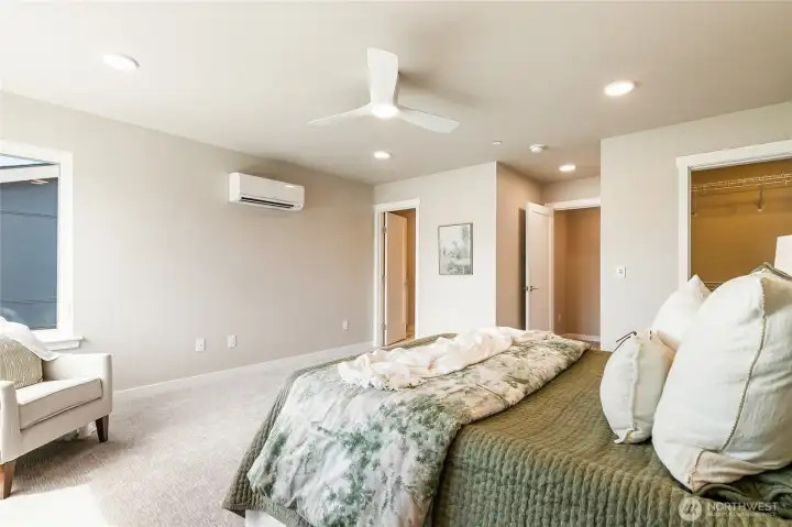 Primary with view of the ensuite & walk-in closet