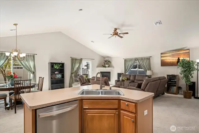 Kitchen views dining room & living room