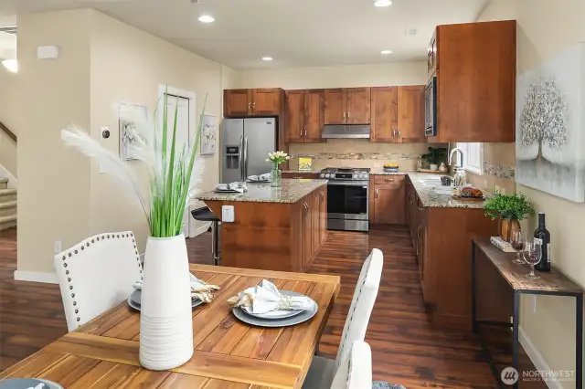 Easy flow entertaining with the dining area open to the kitchen.