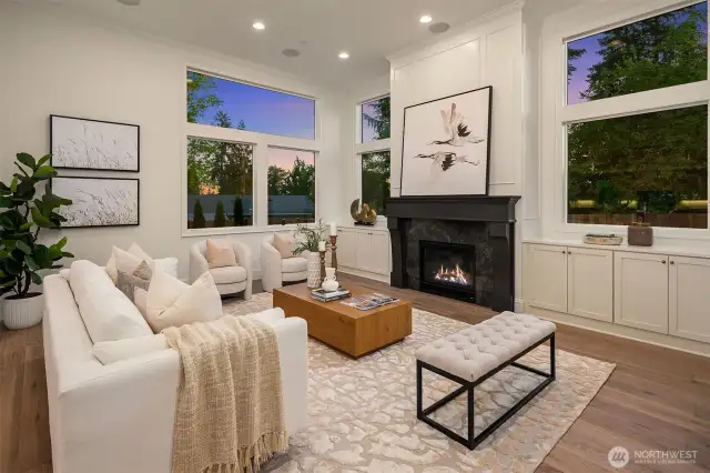 Vaulted great room that overlooks the private backyard