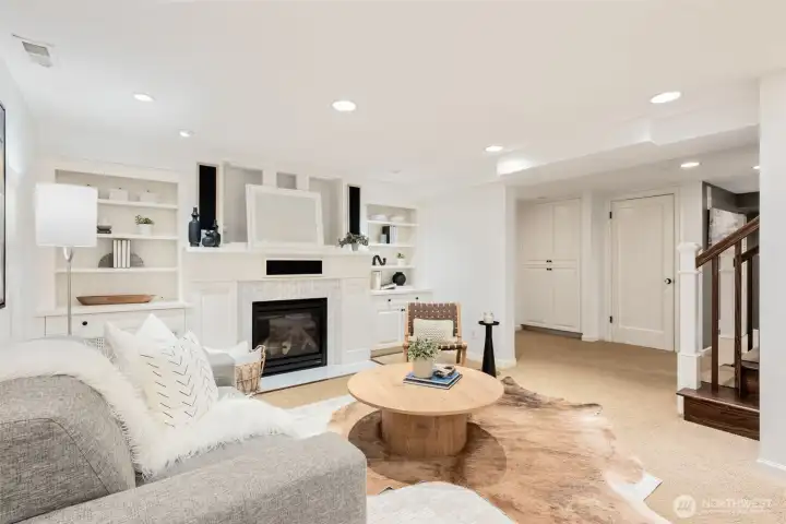 Another view of family room downstairs- stairs descend from kitchen
