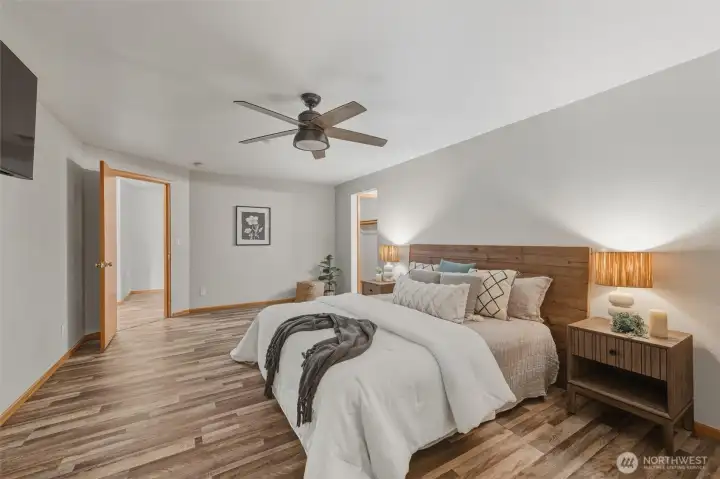 Super spacious and well-appointed Primary Suite with 2 walk-in closets and an ensuite bathroom.