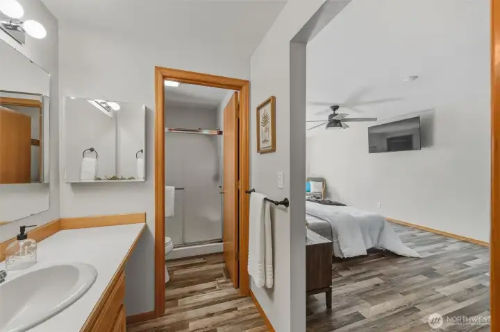 One of the two walk-in closets is behind you. You can see the walk-in closets in the Virtual Tour - so be sure to check that out!