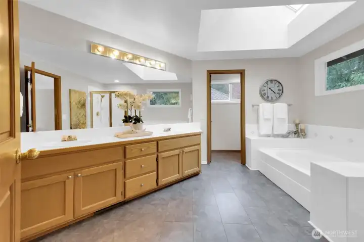 Very Spacious Primary Bath. 4'x4' new skylight overhead.