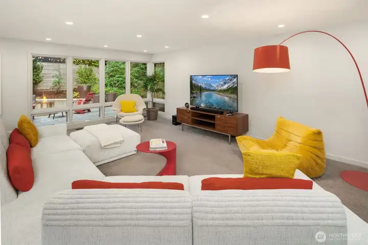 Oversized family room opens off the kitchen