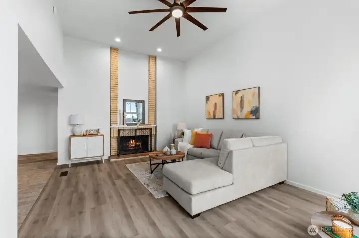 Vaulted ceilings and cozy fireplace
