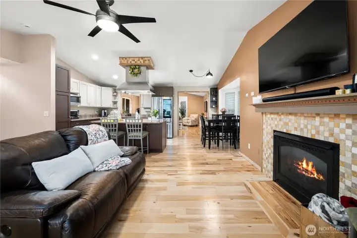There are engineered hardwood floors throughout.