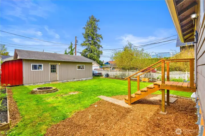 Deck already demo'd. Staircase for temp access