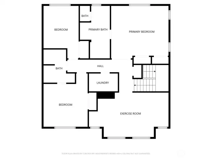 Upper Level floor plan with 3 bedrooms, 2 bath, laundry, and flex space