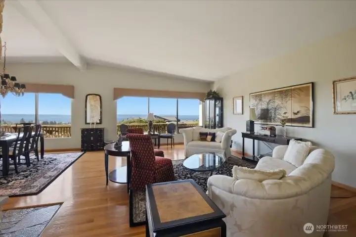 Living room with huge picture windows.
