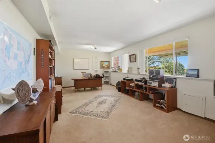Lower level bedroom, set up as an office.