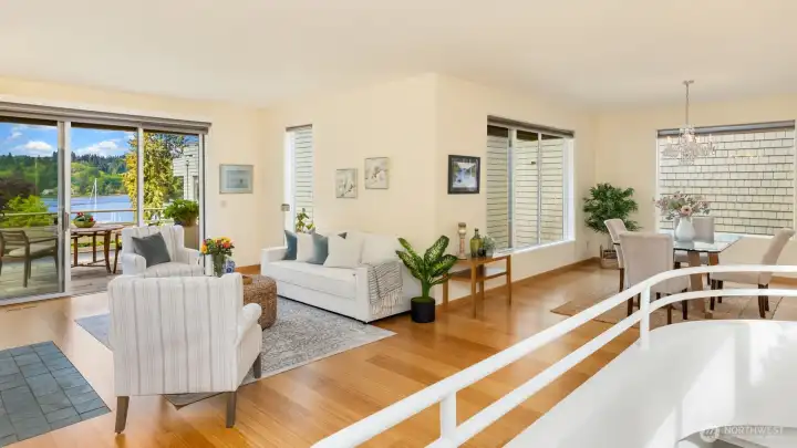 Open floor plan creates a flow for entertaining small initmate or larger groups. Views and easy access to the kitchen or terrace.