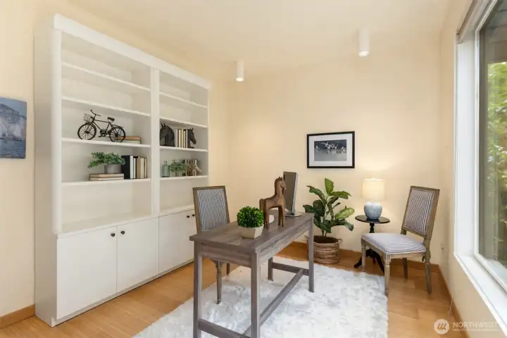Office or 4th bedroom, faces courtyard entry, light-filled, lush plantings provide a peaceful setting.