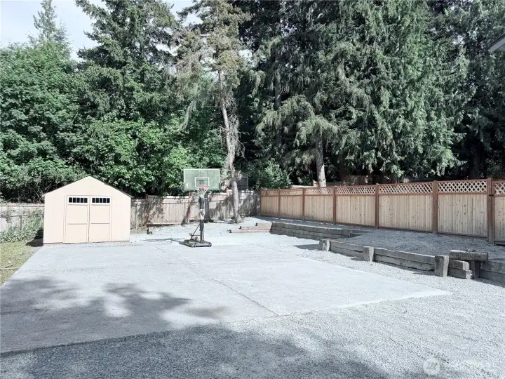 basketball court and shed