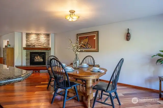 Enjoy a meal with your favorite people in front of the gas fireplace.