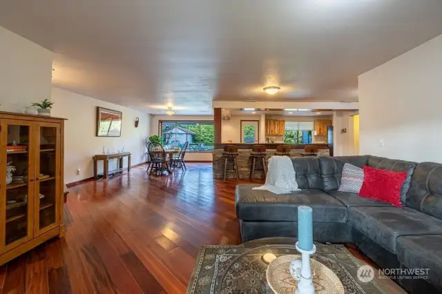 Unusually gleaming Brazilian cherry hardwood floors gives this home a high-end feel.