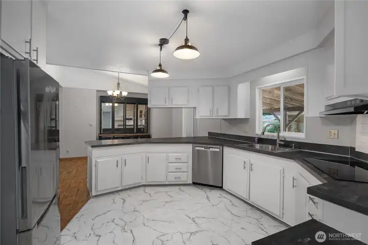 Alternate view of updated kitchen - brand new flooring!